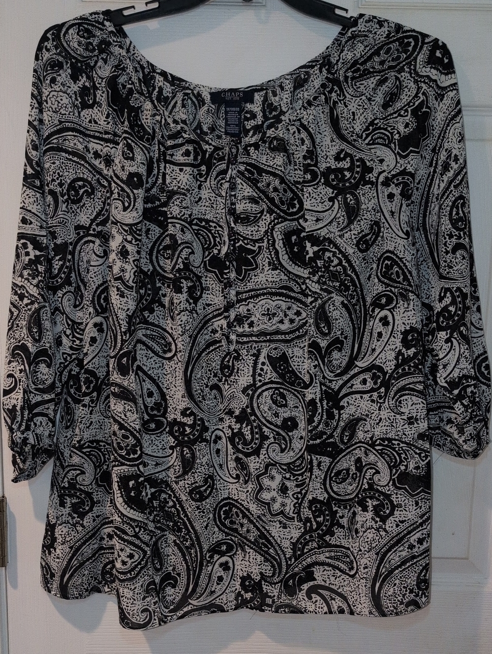 Chaps Black & White Paisley Scoop-Neck Blouse